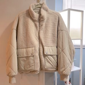 Reversible (Double Sided) Beige Sherpa Lined Jacket - American Eagle